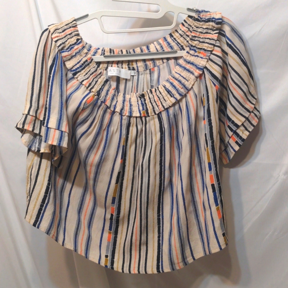Astr the label Resolve off the shoulder multi-colored blouse size large